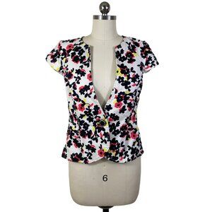 Elevenes Anthropologie Blazer Jacket Womens 4  Floral Short Sleeve Cottage Boho
